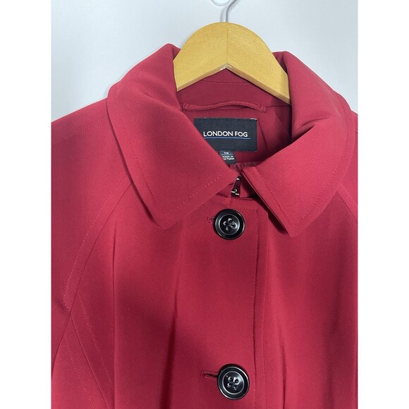 LONDON FOG Women's Long Red Water Resistant Trench Coat 1XL Button Up - Picture 2 of 11